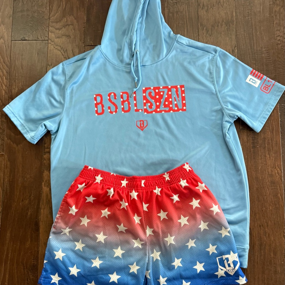 Baseball Lifestyle 101 Freedom Red and Blue Star Athletic Shorts & Hoodie